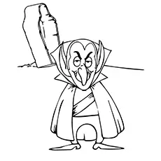 Vampire Kid out of Coffin Box Coloring Pages
