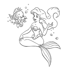 Coloring page of Ariel and Flounder