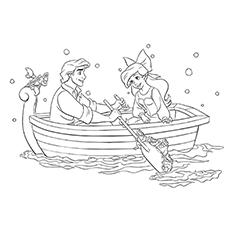 Ariel and Prince Eric in a boat coloring page