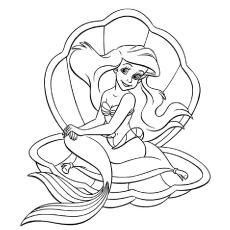 Ariel little mermaid sitting in clamshell coloring page