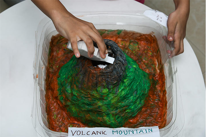 Baking soda volcano science activity for preschoolers