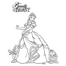 Beauty And The Beast - Belle talking with Mrs. Potts, Chip and Lumiere  coloring page