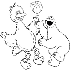 Big Bird Playing Basketball Coloring Page