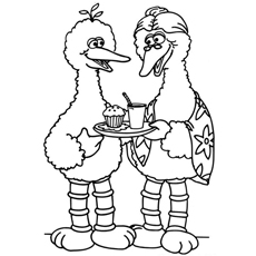 Big Bird with Cupcake Coloring Page