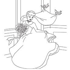 Cinderella With Flower Bouquet Coloring Pages