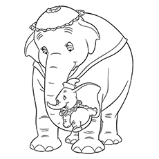 Disney coloring page of dumbo cuddling with his mother