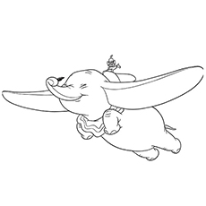 Dumbo flying with his magic feather coloring pages