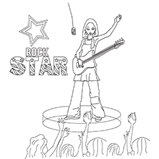 Girl Singing A Song With Guitar coloring page