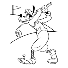 Goofy taking a swing coloring page