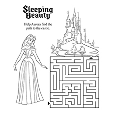 Aurora find the path to castle coloring page