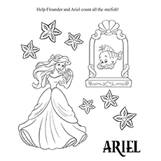 Ariel help flounder to count the starfish coloring page