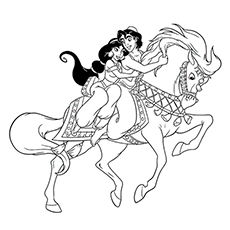 Jasmine And Aladdin On Horseback coloring page