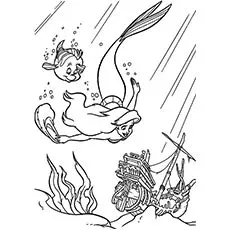 Little Mermaid with Nemo and Boat Coloring Page