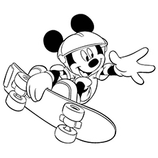 Mickey riding skateboard coloring page