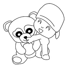 panda bear and a boy coloring page