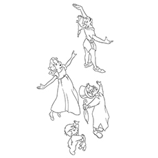 Coloring page of peter and darlings flying