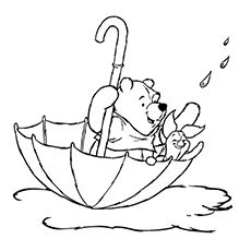 Piglet and Pooh in the rain coloring page