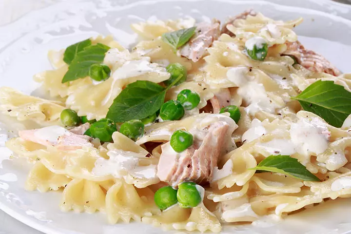 Salmon peas pasta recipe for kids