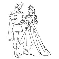 Coloring page of sleeping beauty and prince