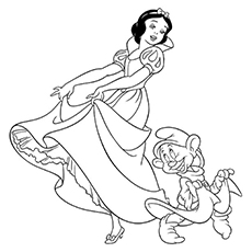 Snow white and happy disney coloring page