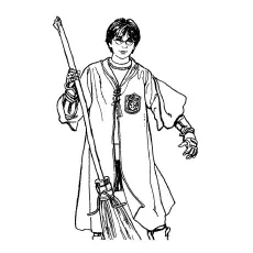 Harry Potter with Magic Broom in Hand Coloring Pages_image
