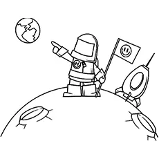 Coloring Page Of Astronaut Pointing Towards Earth