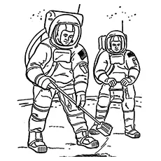 Astronauts doing Research on Moon coloring page