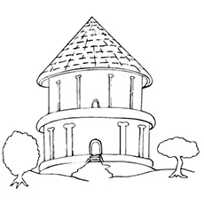 Round bungalow coloring page