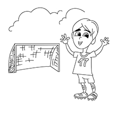 Boy playing a soccer coloring page