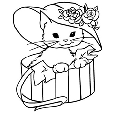 Coloring Page of Cat Wearing Hat