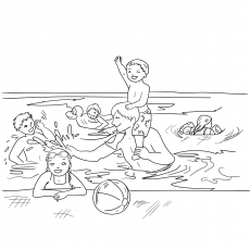Daddy Teaches Swimming Coloring Page