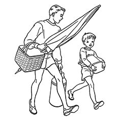 Day at the Beach with Father Coloring Page