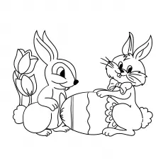 Easter bunnies with Easter egg coloring page