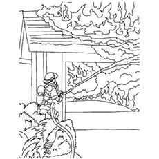 Firefighter with a fire hose Coloring Page - Treasure hunt 4 Kids