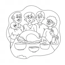 Family having a Thanksgiving meal, Thanksgiving turkey coloring page