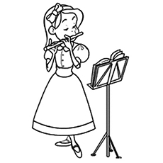 Girl Playing Flute Colouring Pages