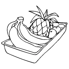 Coloring page of banana with fruit box