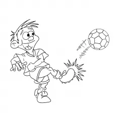 The funny boy playing soccer coloring page