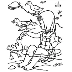 Girl Feeding The Ducks Coloring Pages