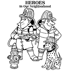 Firefighters are real heroes coloring page
