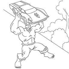 Hulk Demolishing Car Coloring Page