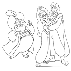 Coloring Sheet of Jasmine With Sultan having Fun