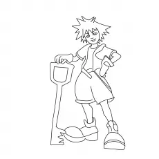 The Kid Sora With His KeyBlade from Kingdom hearts coloring page