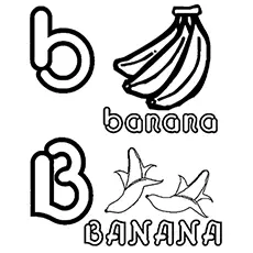 Uppercase B and Lowercase b letter banana coloring page