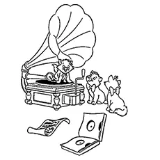 Listening to Gramophone Music Pic Coloring Pages