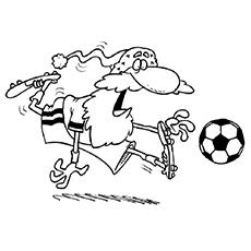 Santa playing soccer coloring page