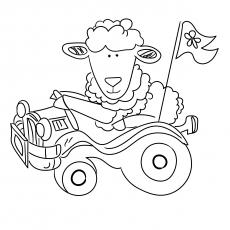 Coloring page of Sheep in car