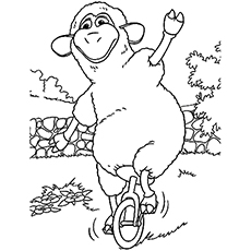 Coloring page of sheep on unicycle