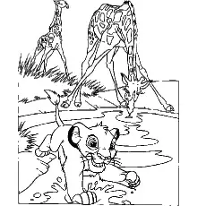 Coloring Sheet of Simba and the Giraffes