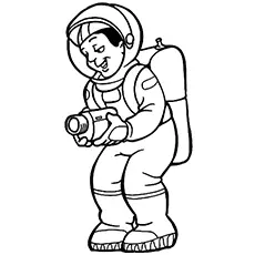 Smiling Astronaut Recording with a Camera Coloring Page